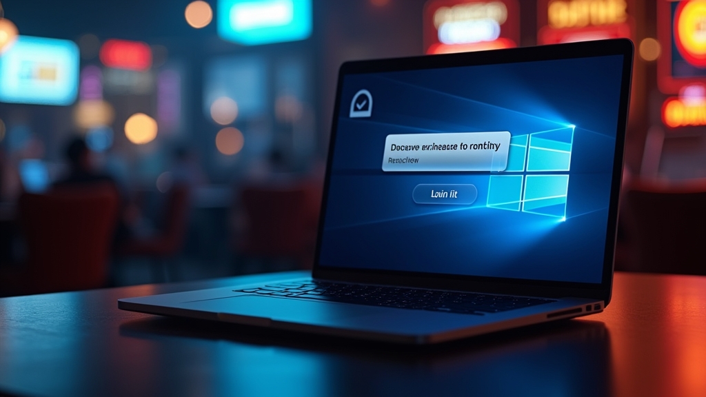 Laptop showing a Prestige Casino login error in a dark casino setting